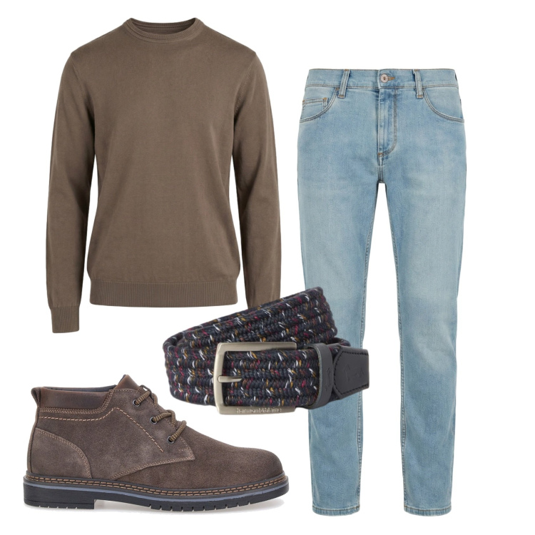 Outfit uomo - Total look #2451076. Stile Casual per Tutti i giorni. Abbinamento con jeans slim fit, maglieria, cinture, anfibi.