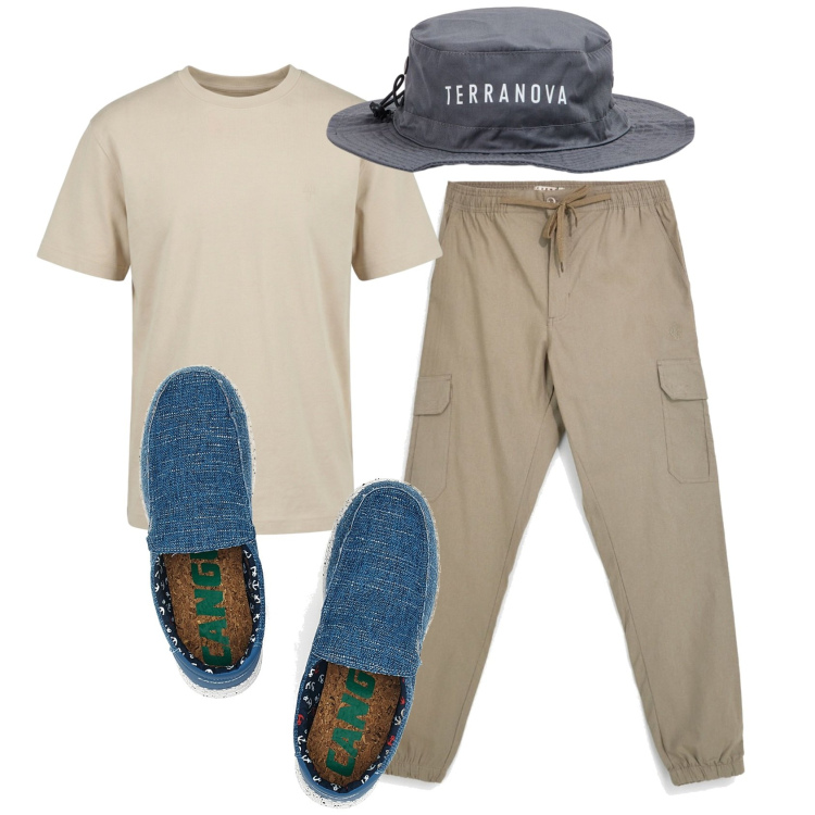 Outfit uomo - Total look #2451080. Stile Casual per Tutti i giorni. Abbinamento con t-shirt, cappelli, sneakers, pantaloni cargo.