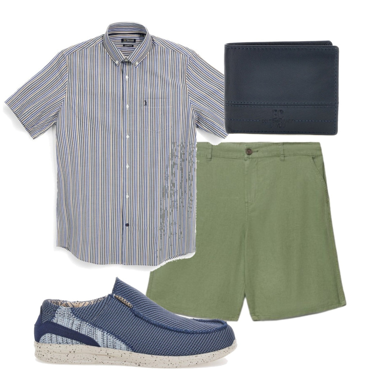 Outfit uomo - Total look #2451081. Stile Trendy per Tutti i giorni. Abbinamento con shorts, camicie a manica corta, portafogli, scarpe stringate.