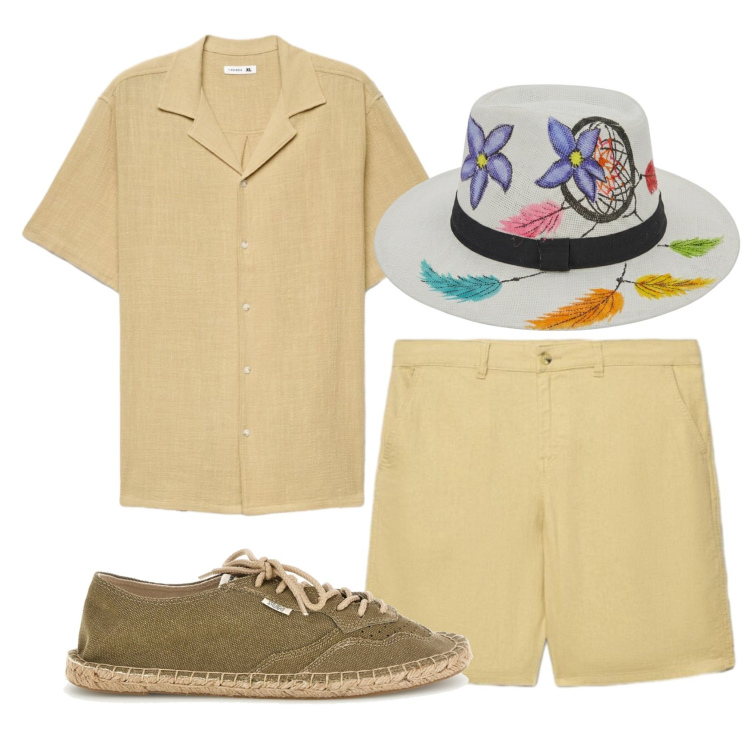 Outfit uomo - Total look #2451083. Stile Trendy per Mare. Abbinamento con camicie a manica corta, shorts, espadrillas, cappelli.