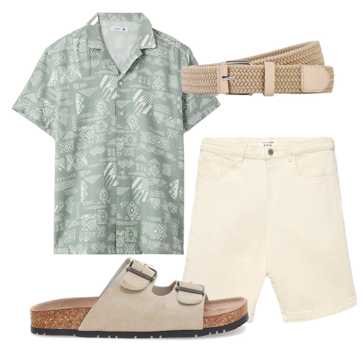 Outfit uomo - Total look #2451086. Stile Trendy per Tutti i giorni. Abbinamento con cinture, camicie a manica corta, shorts, sandali.