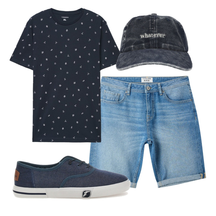 Outfit uomo - Total look #2451092. Stile Urban per Tutti i giorni. Abbinamento con bermuda, t-shirt, cappelli, sneakers.