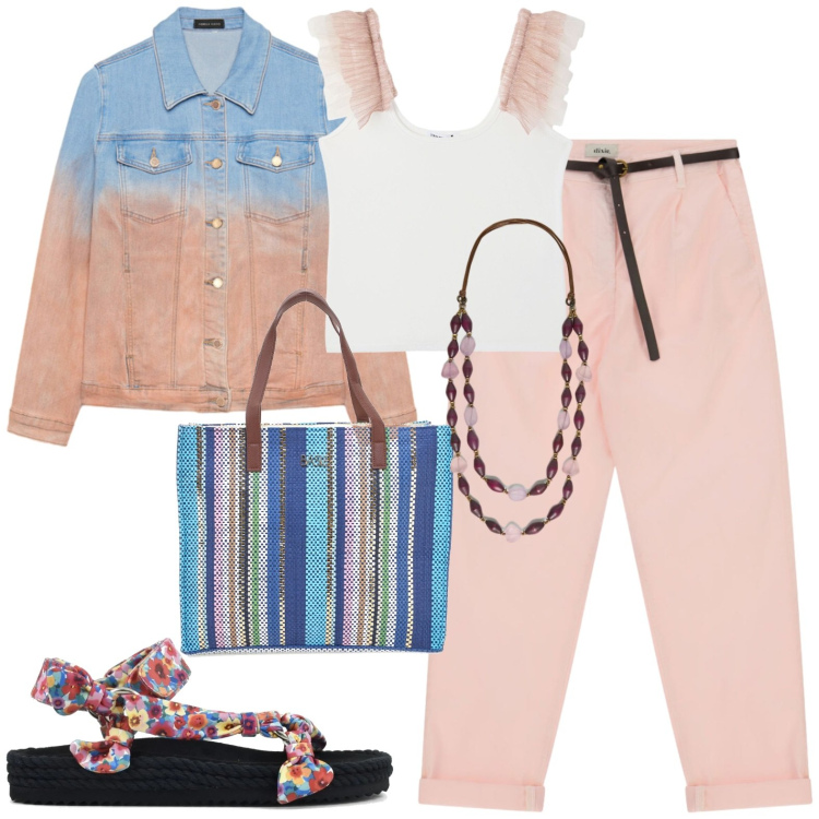 Outfit donna - Total look #2451099. Stile Casual per Tutti i giorni. Abbinamento con pantaloni, canottiere, blazer, collane, sandali, shopping bag.