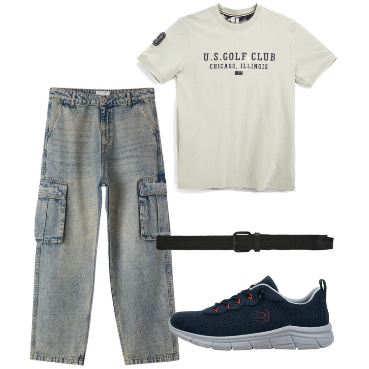 Outfit uomo - Total look #2451101. Stile Casual per Tutti i giorni. Abbinamento con jeans, cinture, t-shirt, sneakers.