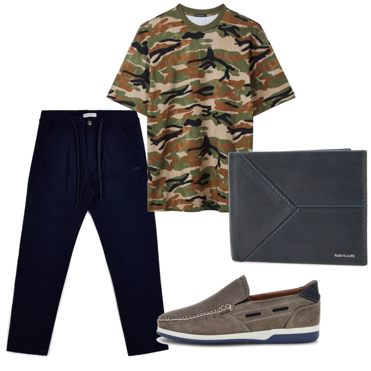 Outfit uomo - Total look #2451105. Stile Casual per Tutti i giorni. Abbinamento con t-shirt, portafogli, pantaloni, scarpe stringate.