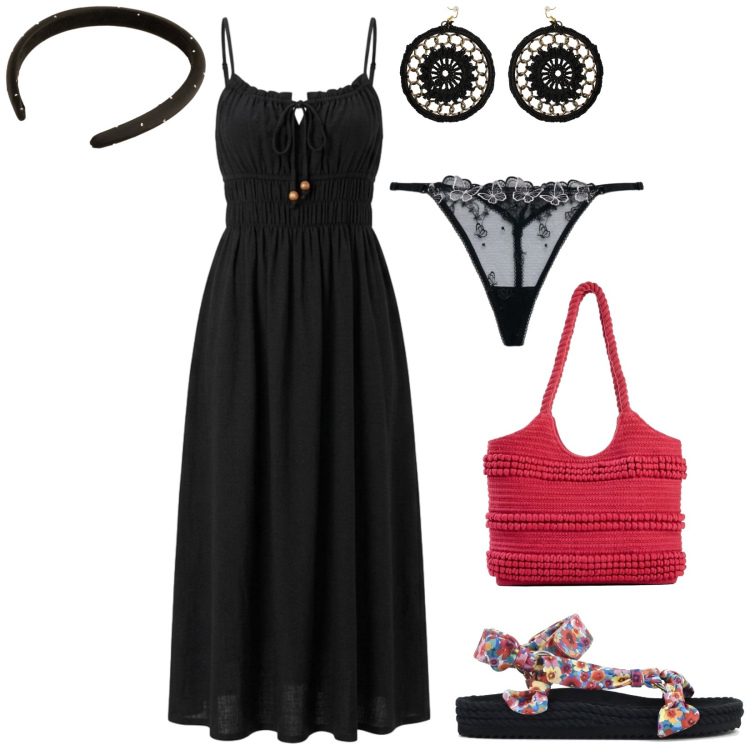 Outfit donna - Total look #2451107. Stile Casual per Tutti i giorni. Abbinamento con shopping bag, orecchini, perizomi, vestiti lunghi, cerchietti, sandali.