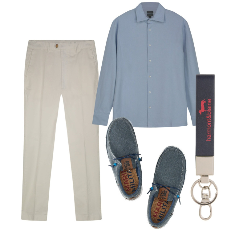 Outfit uomo - Total look #2451112. Stile Casual per Tutti i giorni. Abbinamento con portachiavi, polo, pantaloni, scarpe stringate.