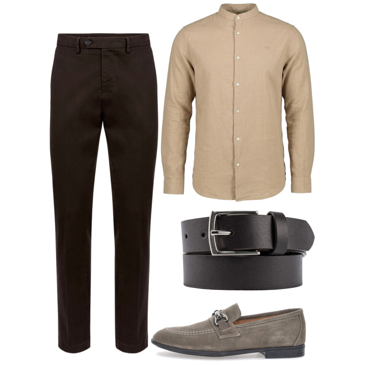 Outfit uomo - Coreana nocciola. Stile Casual per Serata speciale. Abbinamento con pantaloni chino, cinture, scarpe stringate, camicie.