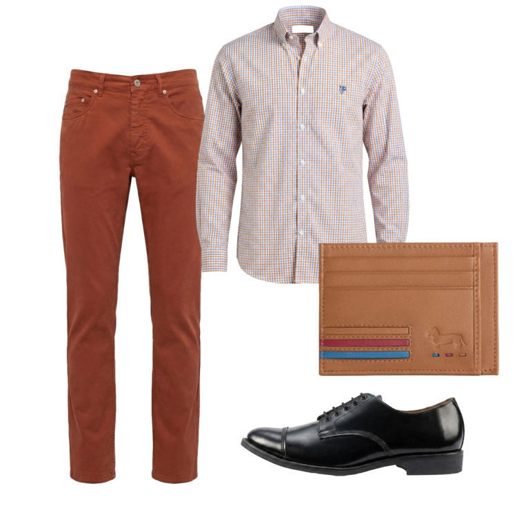 Outfit uomo - Total look #2451115. Stile Casual per Tutti i giorni. Abbinamento con pantaloni, camicie, portafogli, scarpe stringate.