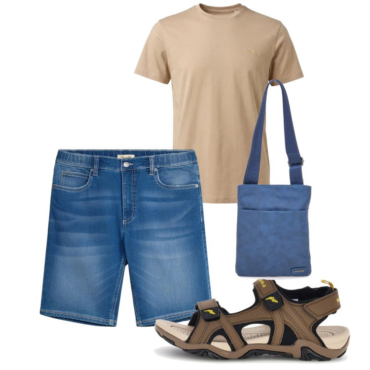 Outfit uomo - Total look #2451123. Stile Casual per Tutti i giorni. Abbinamento con bermuda, t-shirt, portafogli, sandali.