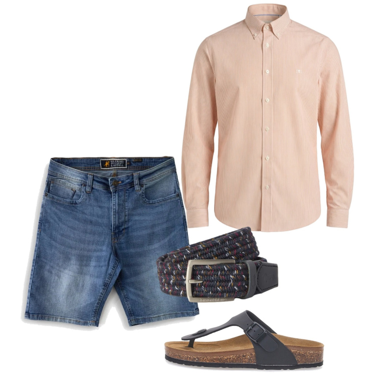 Outfit uomo - Total look #2451125. Stile Casual per Tutti i giorni. Abbinamento con camicie, cinture, sandali, bermuda.