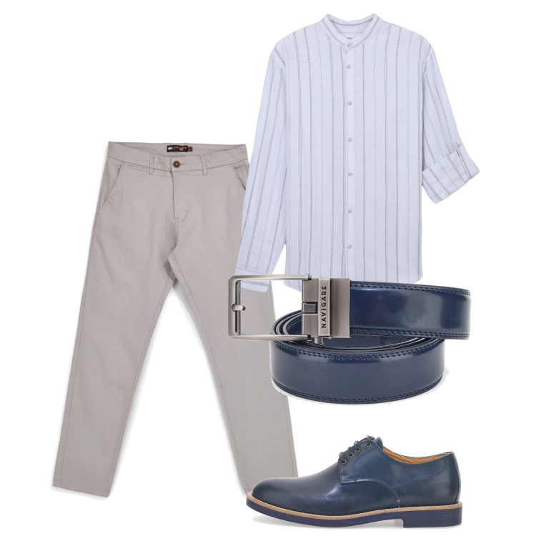 Outfit uomo - Cena in vacanza. Stile Casual per Serata speciale. Abbinamento con camicie, scarpe stringate, pantaloni, cinture.