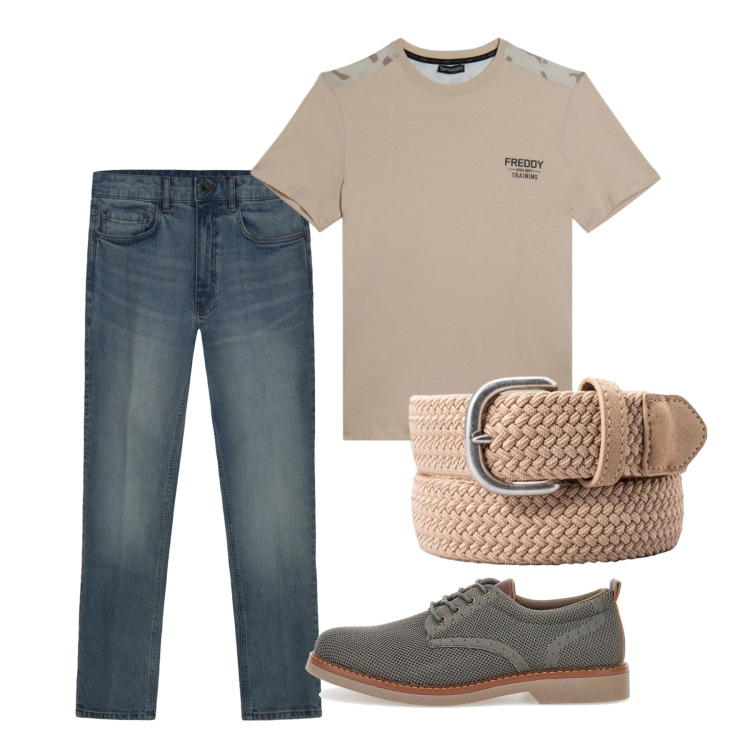 Outfit uomo - T-shirt: il capo dell\'estate. Stile Casual per Tutti i giorni. Abbinamento con jeans, cinture, t-shirt, scarpe stringate.