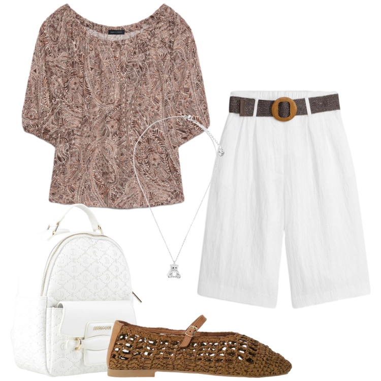 Outfit donna - Total look #2451160. Stile Casual chic per Tutti i giorni. Abbinamento con zaini, bermuda, ballerine, bluse, ciondoli.