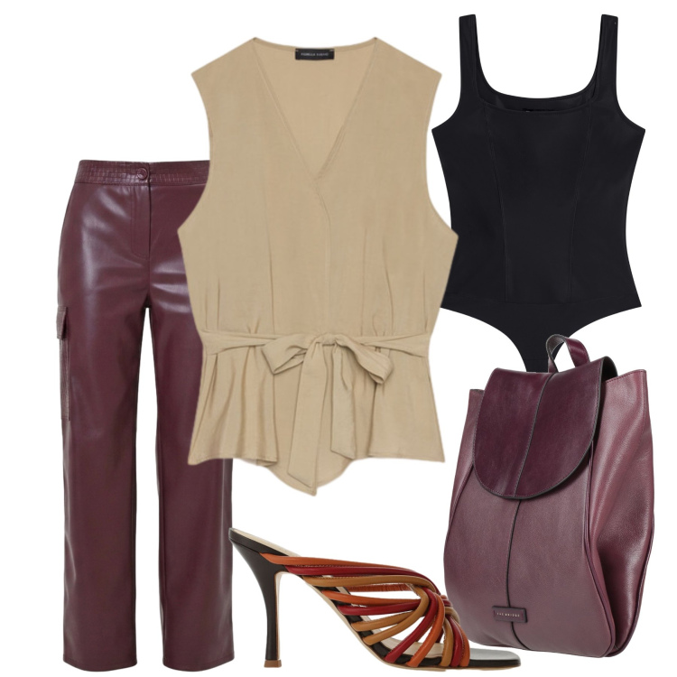 Outfit donna - Total look #2451164. Stile Casual chic per Tutti i giorni. Abbinamento con zaini, sandali col tacco, pantaloni cargo, top, gilet.