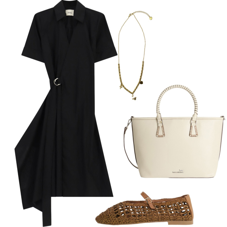 Outfit donna - Total look #2451168. Stile Casual chic per Tutti i giorni. Abbinamento con shopping bag, vestiti midi/longuette, ballerine, ciondoli.