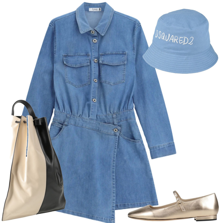Outfit donna - Total look #2451170. Stile Casual chic per Tutti i giorni. Abbinamento con ballerine, zaini, cappelli, vestiti asimmetrici.