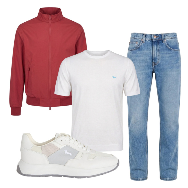 Outfit uomo - Total look #2451186. Stile Casual per Serata speciale. Abbinamento con sneakers, t-shirt, jeans, bomber.