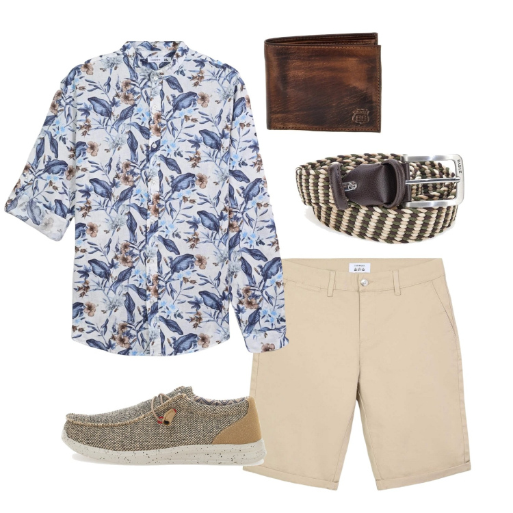 Outfit uomo - Fresca estate. Stile Casual per Tutti i giorni. Abbinamento con camicie, bermuda, scarpe stringate, cinture, portafogli.