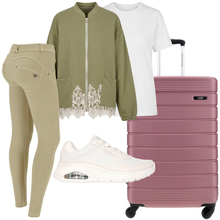 Outfit donna - Dettagli in pizzo. Stile Casual per Tutti i giorni. Abbinamento con t-shirt, felpe, pantaloni skinny, valigie, sneakers.
