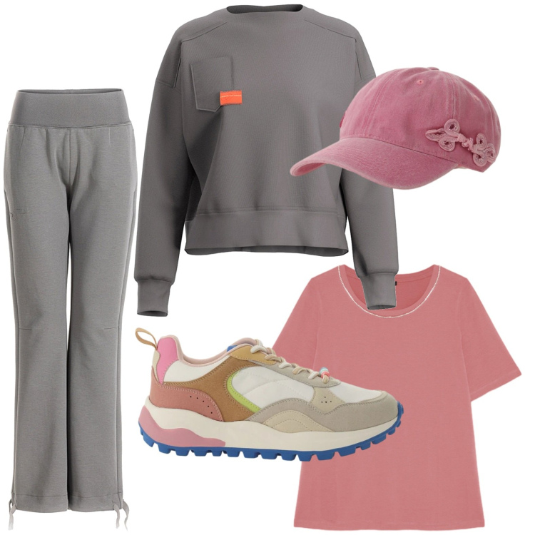 Outfit donna - Tuta glam. Stile Sporty chic per Tutti i giorni. Abbinamento con sneakers, cappelli con visiera, t-shirt, pantaloni, felpe.