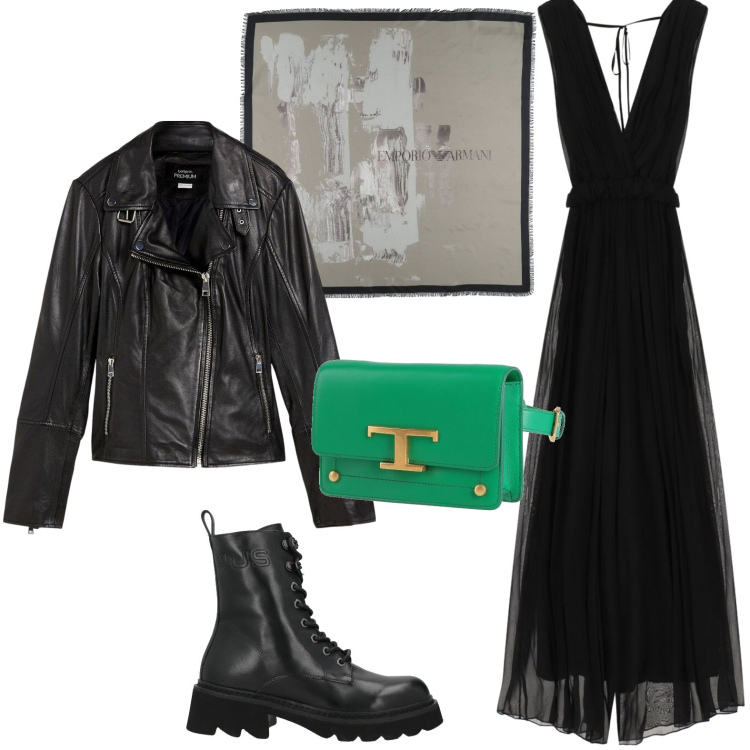 Outfit donna - Accessorio vivace. Stile Trendy per Serata fuori. Abbinamento con stivaletti, marsupi, sciarpe, giacche, tute.