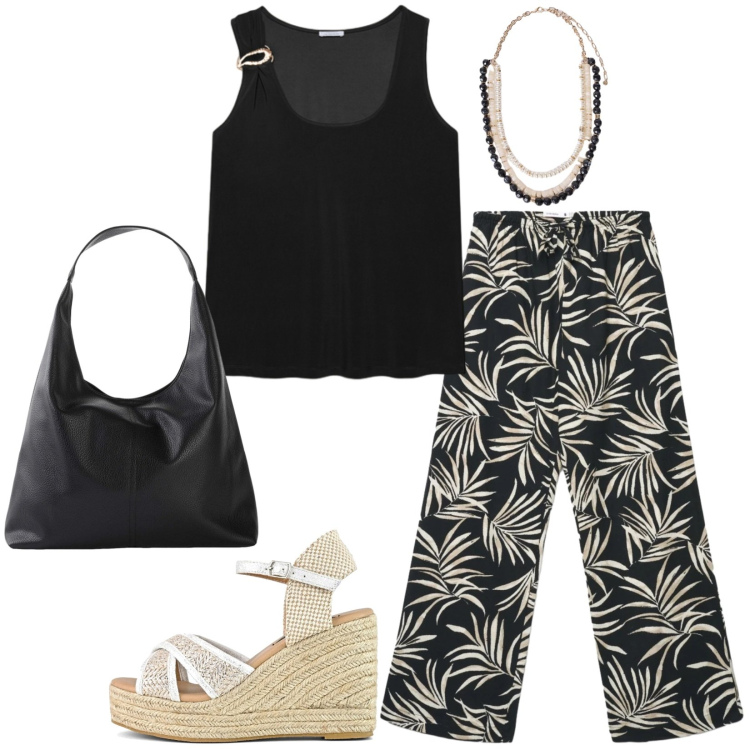 Outfit donna - Total look #2451309. Stile Casual per Tutti i giorni. Abbinamento con shopping bag, pantaloni, canottiere, collane, zeppe.