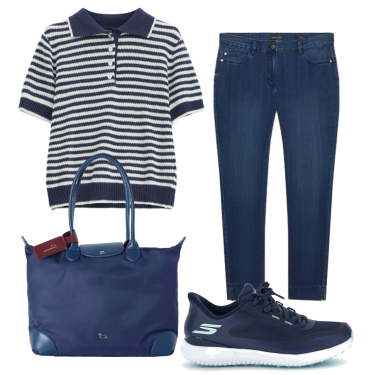 Outfit donna - Total look #2451321. Stile Casual per Tutti i giorni. Abbinamento con shopping bag, polo, jeans skinny, sneakers.