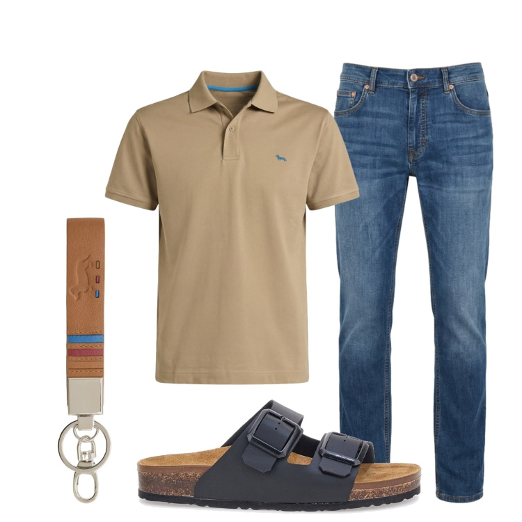 Outfit uomo - Total look #2451322. Stile Casual per Tutti i giorni. Abbinamento con jeans, polo, portachiavi, sandali.