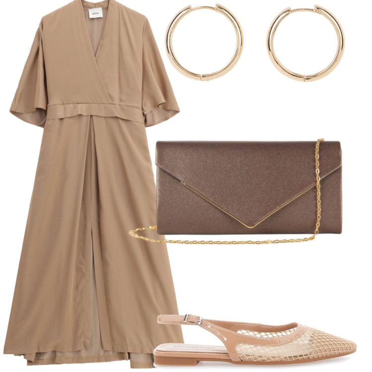 Outfit donna - Abito satin. Stile Chic per Serata fuori. Abbinamento con orecchini, vestiti midi/longuette, clutch, ballerine.