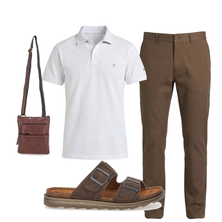 Outfit uomo - Total look #2451325. Stile Casual per Tutti i giorni. Abbinamento con pantaloni, polo, sandali, portafogli.