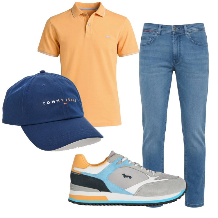 Outfit uomo - Total look #2451326. Stile Casual per Tutti i giorni. Abbinamento con sneakers, polo, jeans slim fit, cappelli con visiera.