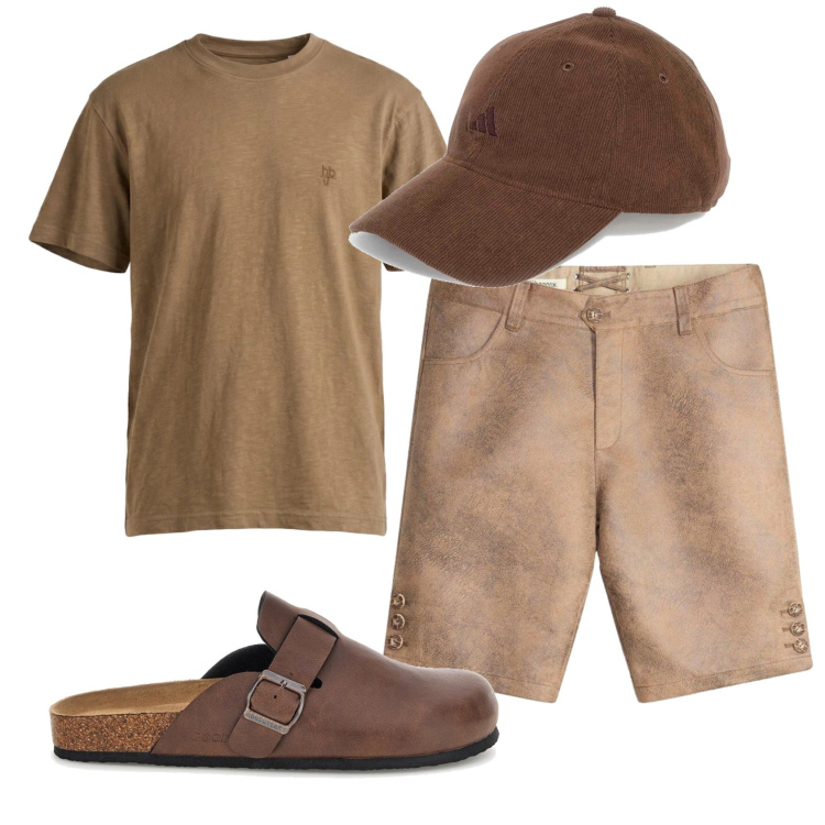 Outfit uomo - Total look #2451331. Stile Casual per Tutti i giorni. Abbinamento con bermuda, t-shirt, cappelli con visiera, sandali.