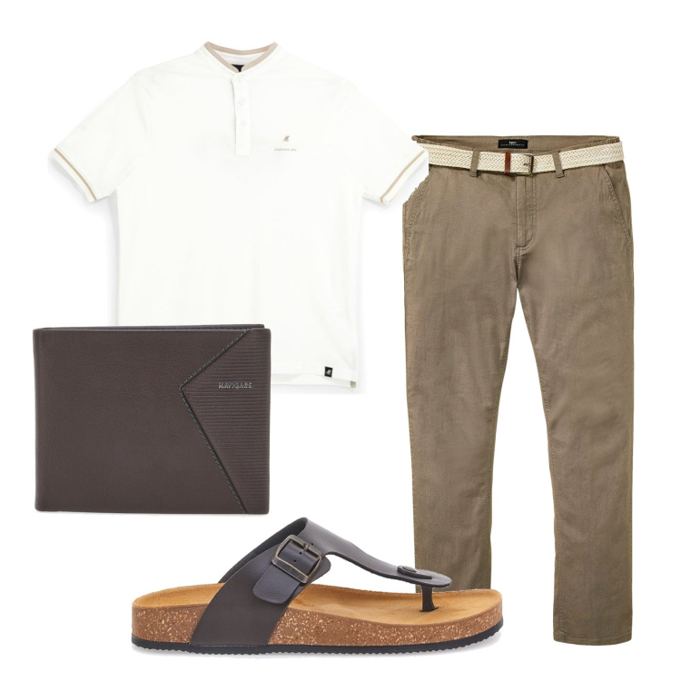Outfit uomo - Total look #2451335. Stile Casual per Tutti i giorni. Abbinamento con pantaloni chino, portafogli, sandali, polo.