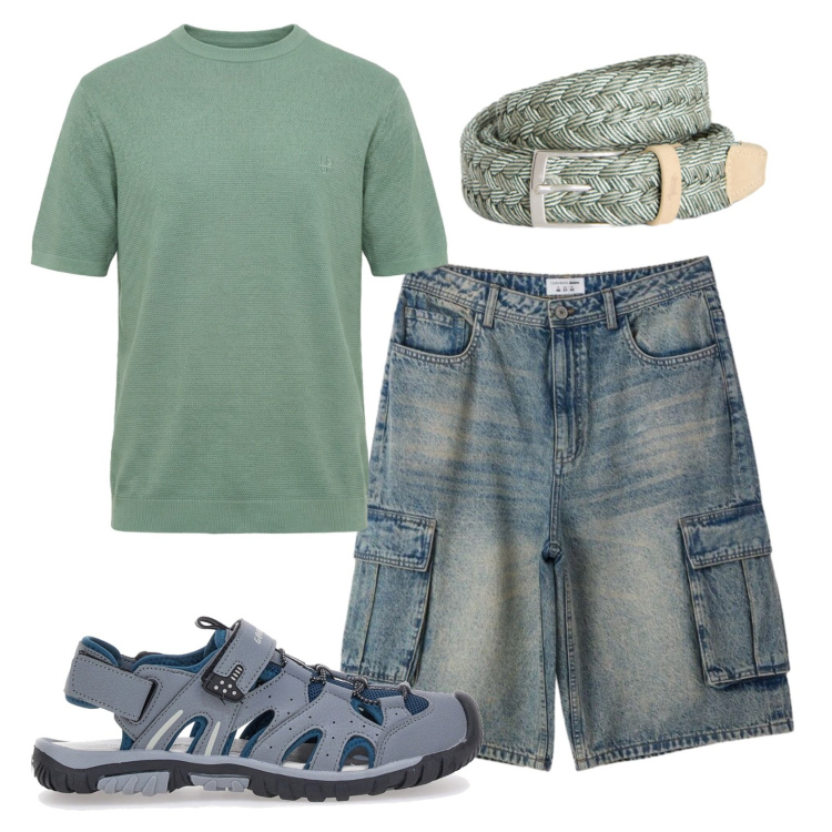 Outfit uomo - Total look #2451337. Stile Casual per Tutti i giorni. Abbinamento con t-shirt, cinture, pantaloni corti, sandali.