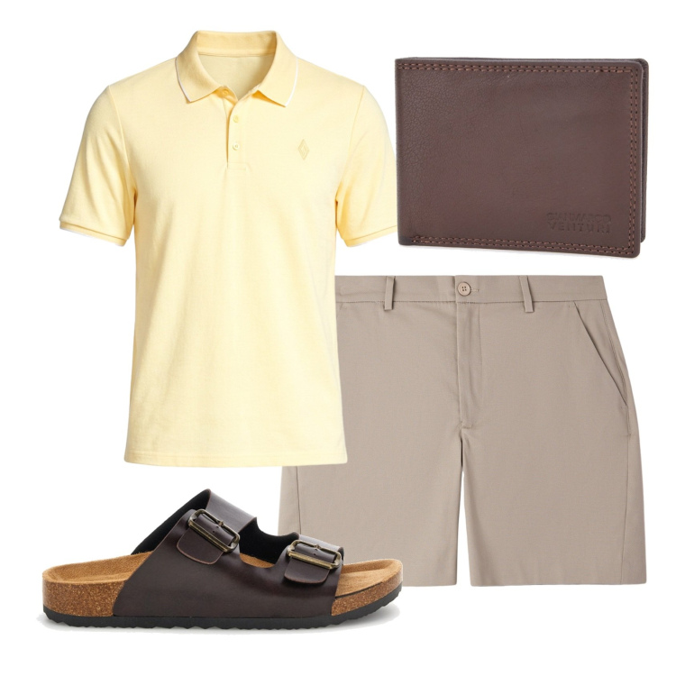 Outfit uomo - Total look #2451339. Stile Casual per Tutti i giorni. Abbinamento con pantaloni corti, portafogli, polo, sandali.