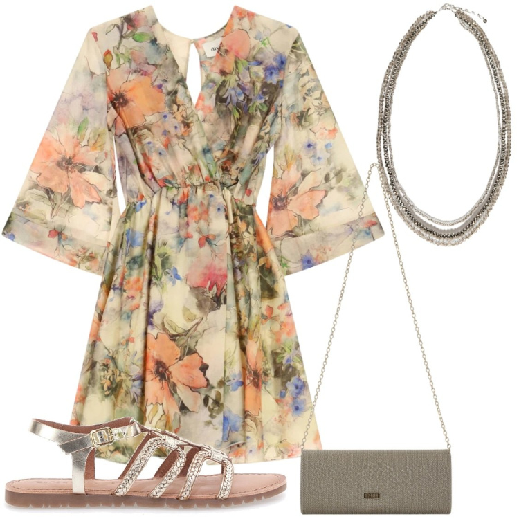Outfit donna - Chic con l\'essenziale. Stile Chic per Serata fuori. Abbinamento con vestiti corti, collane, borse a tracolla, sandali.