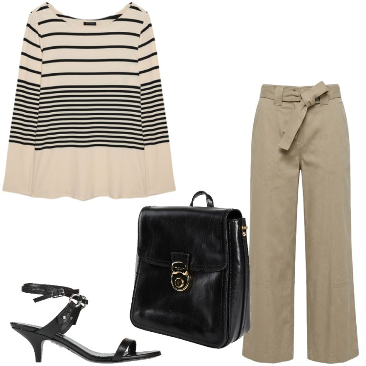 Outfit donna - Total look #2451363. Stile Casual chic per Tutti i giorni. Abbinamento con zaini, sandali in pelle, pantaloni, t-shirt.