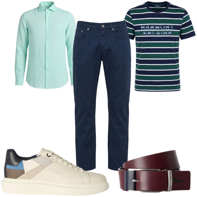 Outfit uomo - Total look #2451365. Stile Casual per Tutti i giorni. Abbinamento con pantaloni, t-shirt, camicie, sneakers, cinture.