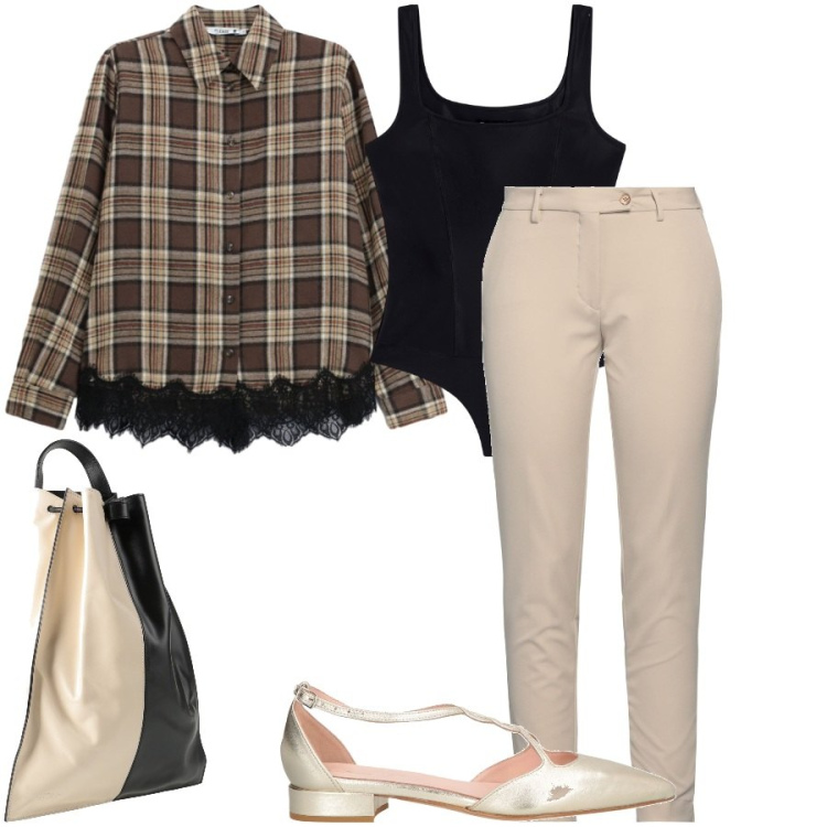 Outfit donna - Total look #2451369. Stile Casual chic per Tutti i giorni. Abbinamento con pantaloni, zaini, ballerine, camicie, top.