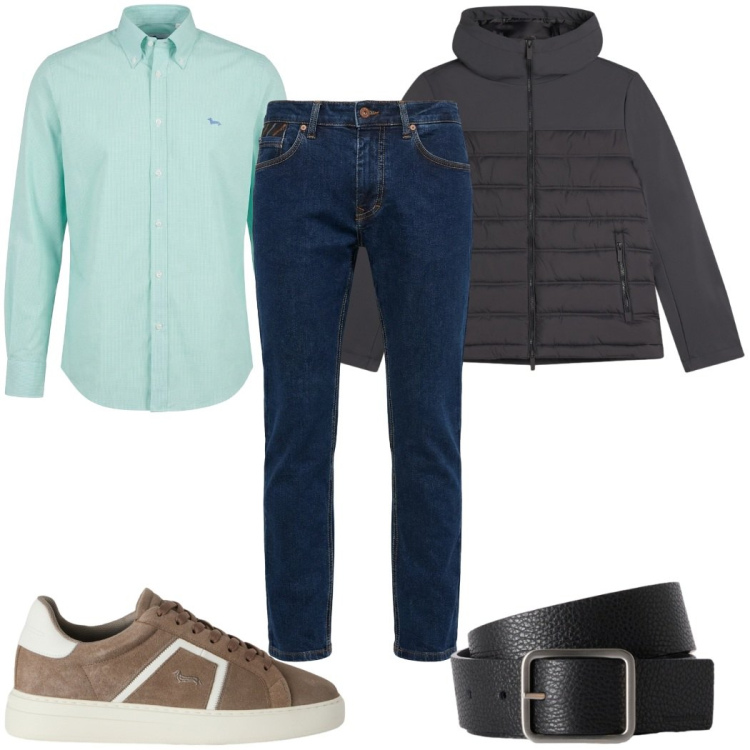 Outfit uomo - Total look #2451374. Stile Casual per Tutti i giorni. Abbinamento con pantaloni, camicie, cinture, sneakers, piumini.