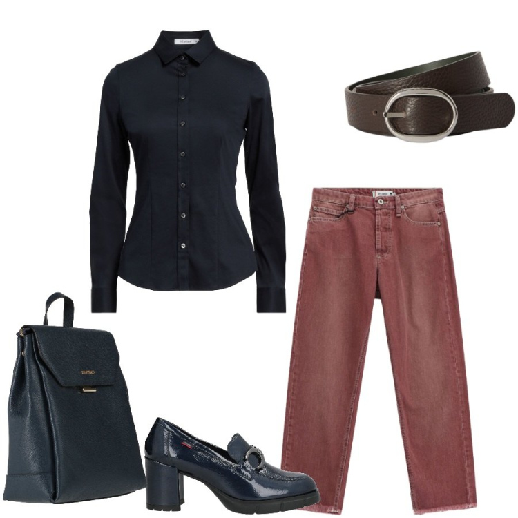 Outfit donna - Total look #2451381. Stile Casual chic per Tutti i giorni. Abbinamento con mocassini, camicie, zaini, cinture, jeans dritti.