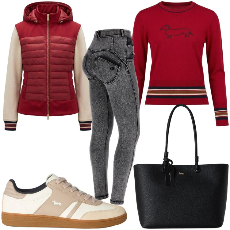 Outfit donna - Total look #2451382. Stile Basic per Tutti i giorni. Abbinamento con piumini, shopping bag, sneakers, maglieria, jeans skinny.