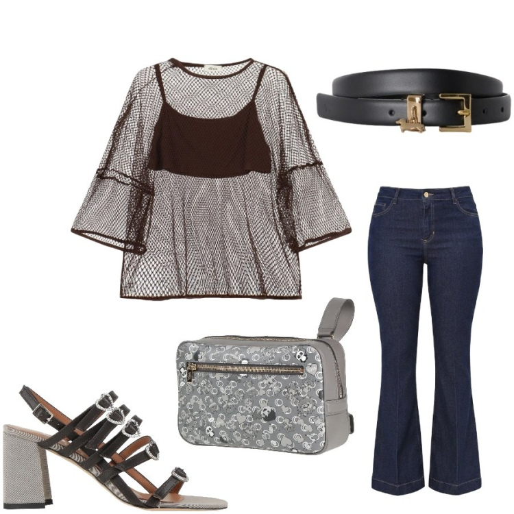 Outfit donna - Total look #2451385. Stile Casual chic per Tutti i giorni. Abbinamento con marsupi, sandali in pelle, cinture, top, jeans a zampa.