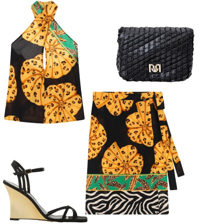 Outfit donna - Perfetta in ogni momento della giornata. Stile Trendy per Serata fuori. Abbinamento con sandali col tacco, top, minigonne, borse a tracolla.