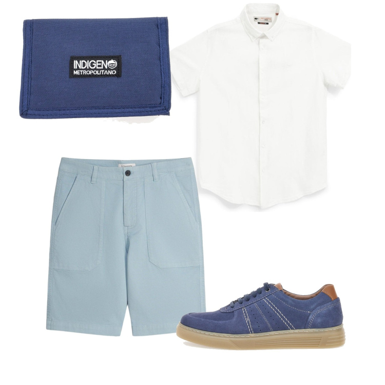 Outfit uomo - Total look #2451387. Stile Casual per Tutti i giorni. Abbinamento con shorts, portafogli, scarpe stringate, camicie a manica corta.