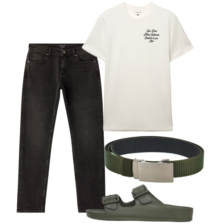 Outfit uomo - Total look #2451394. Stile Casual per Tutti i giorni. Abbinamento con jeans, t-shirt, sandali, cinture.