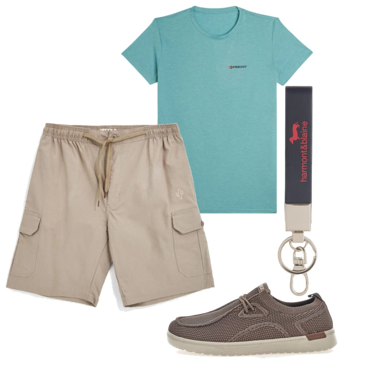 Outfit uomo - Total look #2451396. Stile Casual per Tutti i giorni. Abbinamento con portachiavi, t-shirt, bermuda, scarpe stringate.