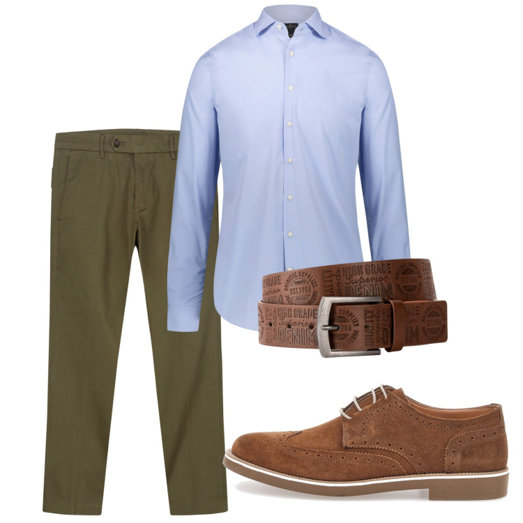 Outfit uomo - Total look #2451401. Stile Casual per Tutti i giorni. Abbinamento con cinture, camicie, pantaloni chino, scarpe stringate.