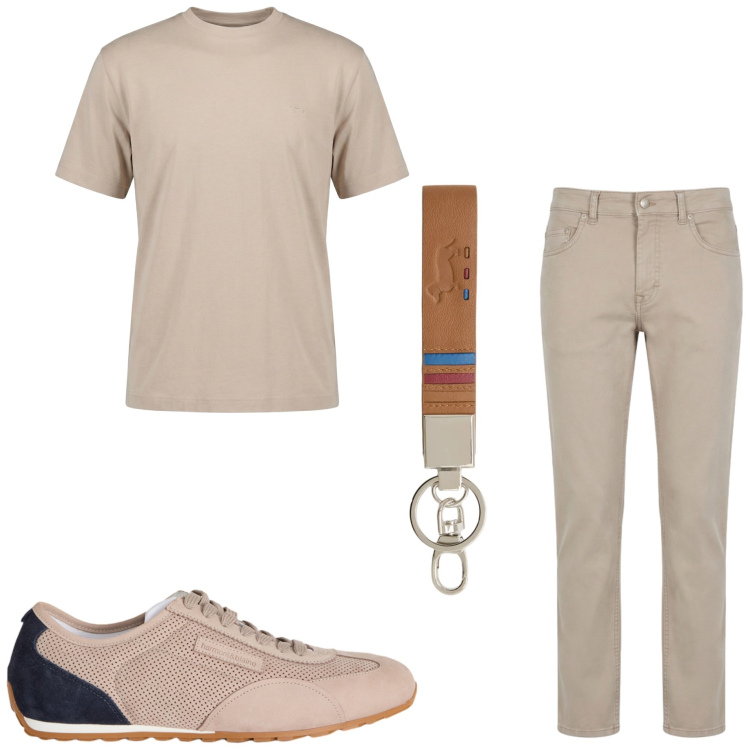 Outfit uomo - Harmont &Blaine. Stile Casual per Ufficio. Abbinamento con sneakers, t-shirt, pantaloni, portachiavi.